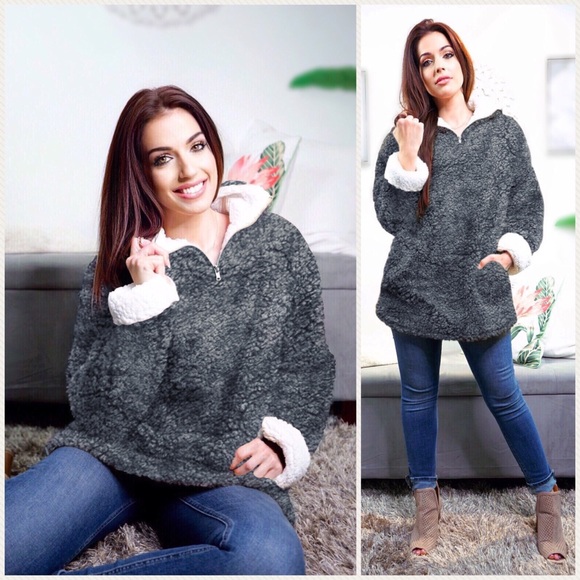 Charcoal fuzzy fleece pullover - Picture 3 of 5